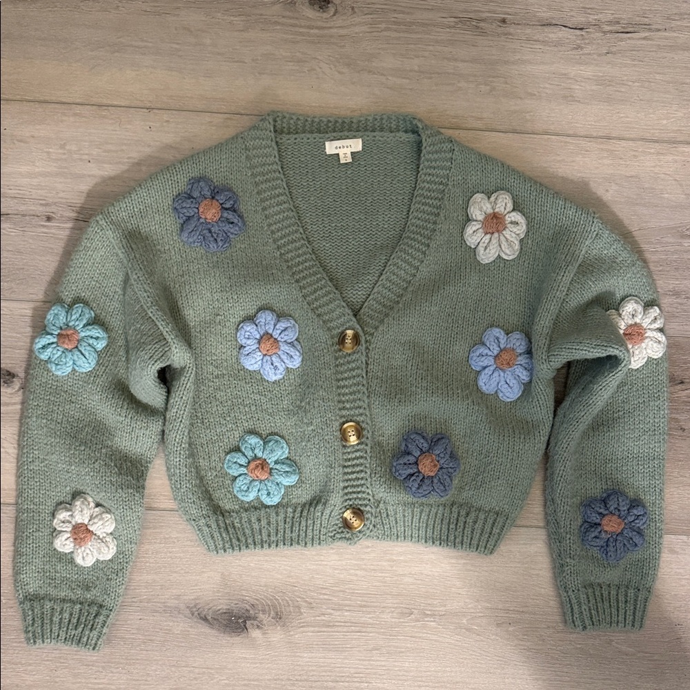 Cozy Green Floral Cardigan Sweater by debut size S